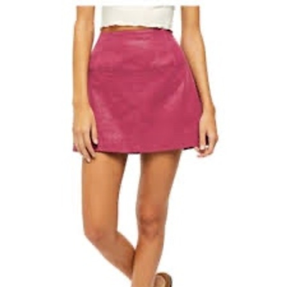 Free People Sweetheart Faux Leather Mini Skirt Magenta Pink Size 2 OB708815